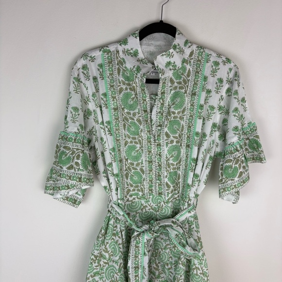 Sue Sartor Ibiza Triple Tier Hostess Maxi Dress Basil/Cardamom Size Large - Picture 7 of 12